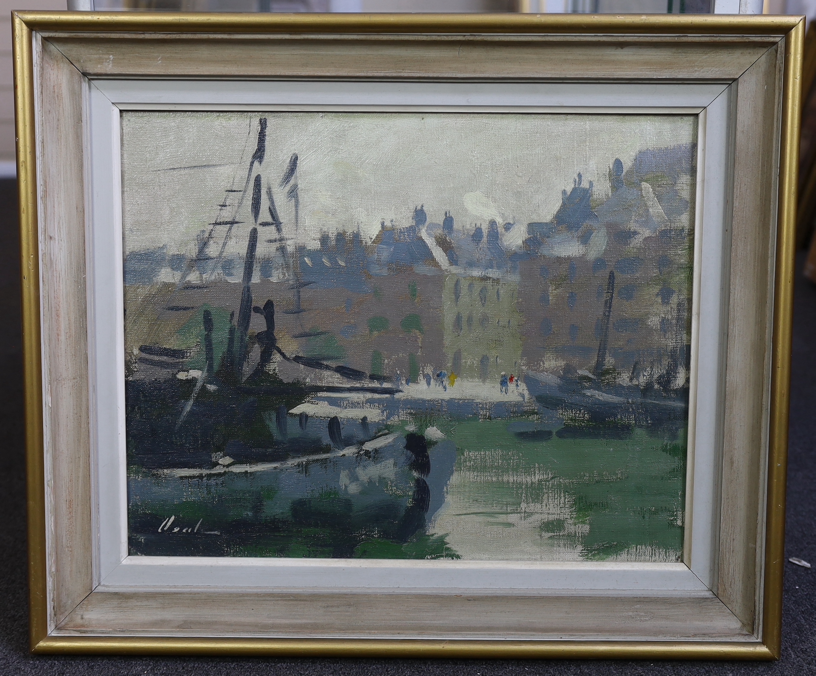 Hayward Veal (Australian, 1913-1968), French harbour scene, oil on canvas, 40 x 51cm